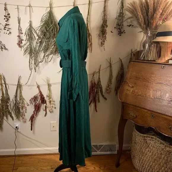 COPY - NWT Vintage Ellen Ashley Green Silk Long Sleeve Pleated Shirt Dress Size… - Picture 3 of 7